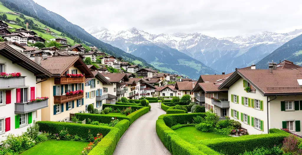 Quartier résidentiel suisse typique avec immeubles et maisons traditionnelles