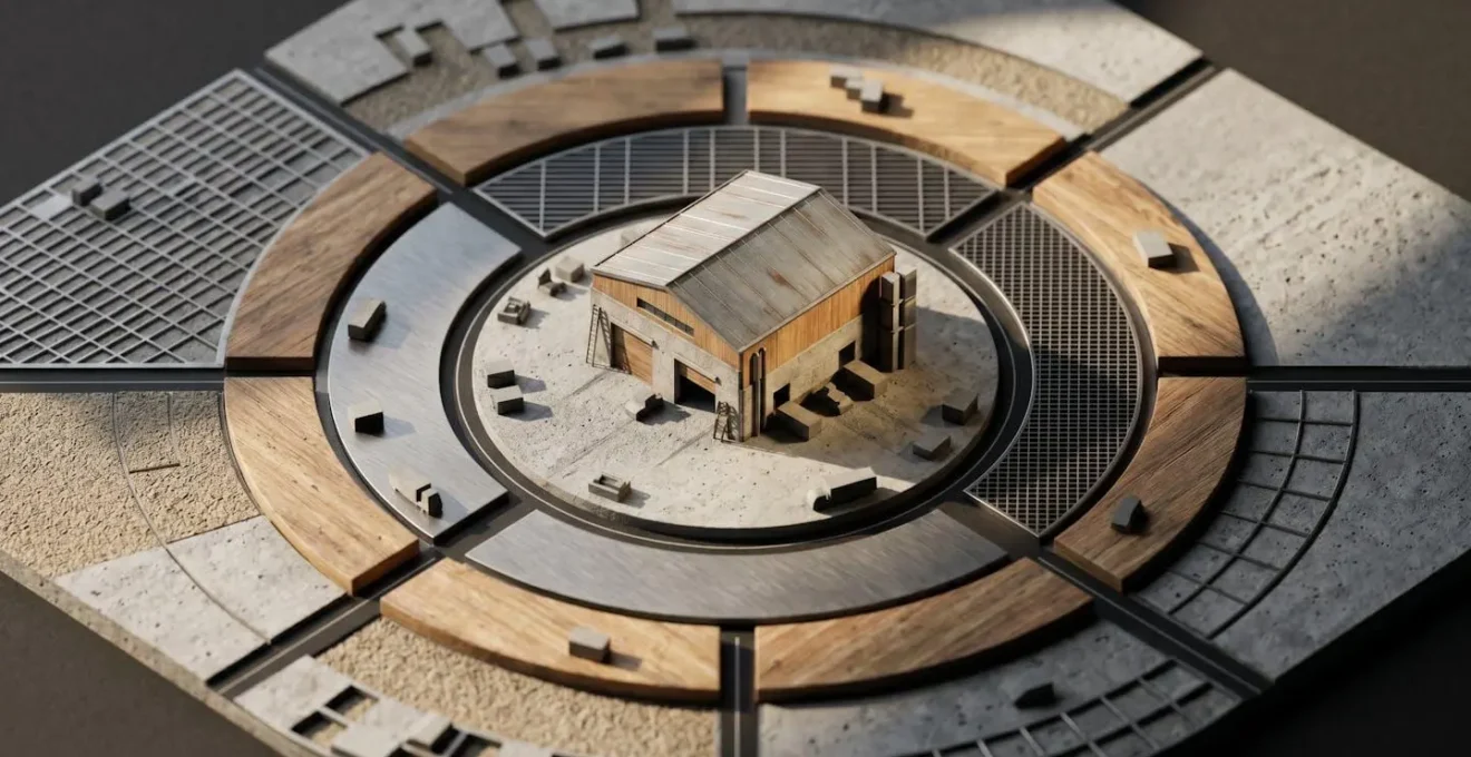 Représentation visuelle conceptuelle des zones de rayonnement logistique autour d'un centre de distribution pour le e-commerce