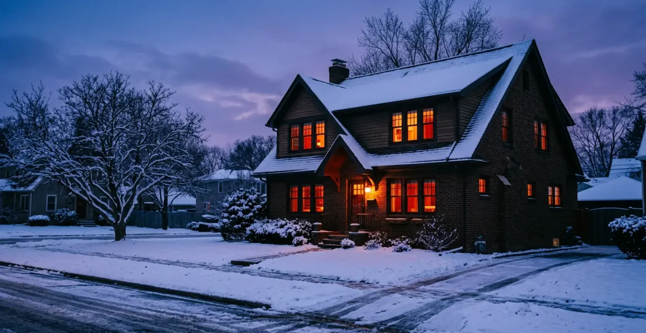 Façade de maison en hiver vue en imagerie thermique révélant les zones de déperdition de chaleur