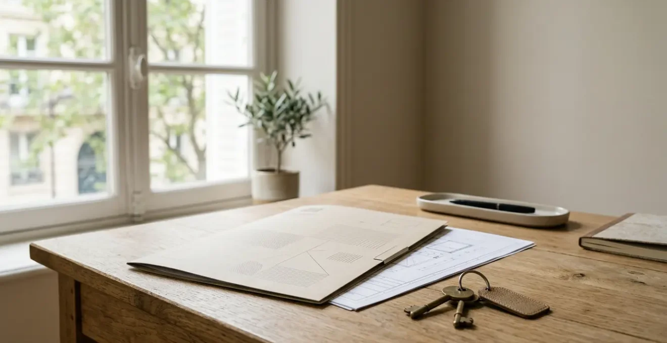 Dossier de diagnostics techniques immobiliers avec documents officiels sur une table