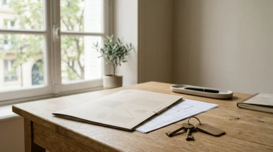Dossier de diagnostics techniques immobiliers avec documents officiels sur une table