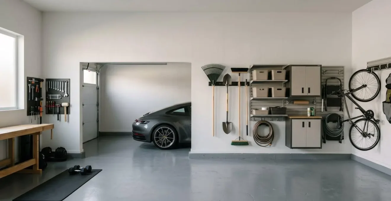 Intérieur de garage contemporain aménagé montrant son potentiel d'espace polyvalent et sa valeur ajoutée