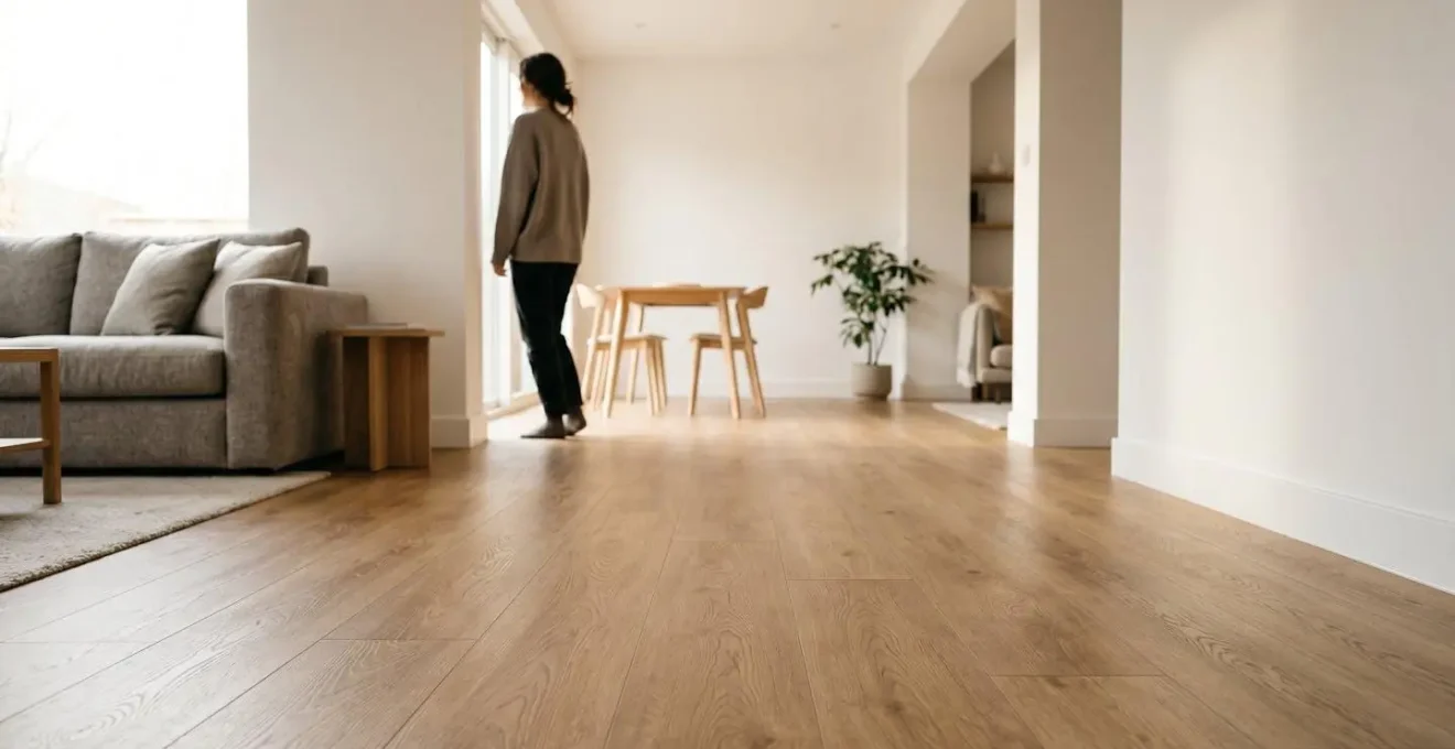 Intérieur contemporain avec sol uniforme et décoration épurée