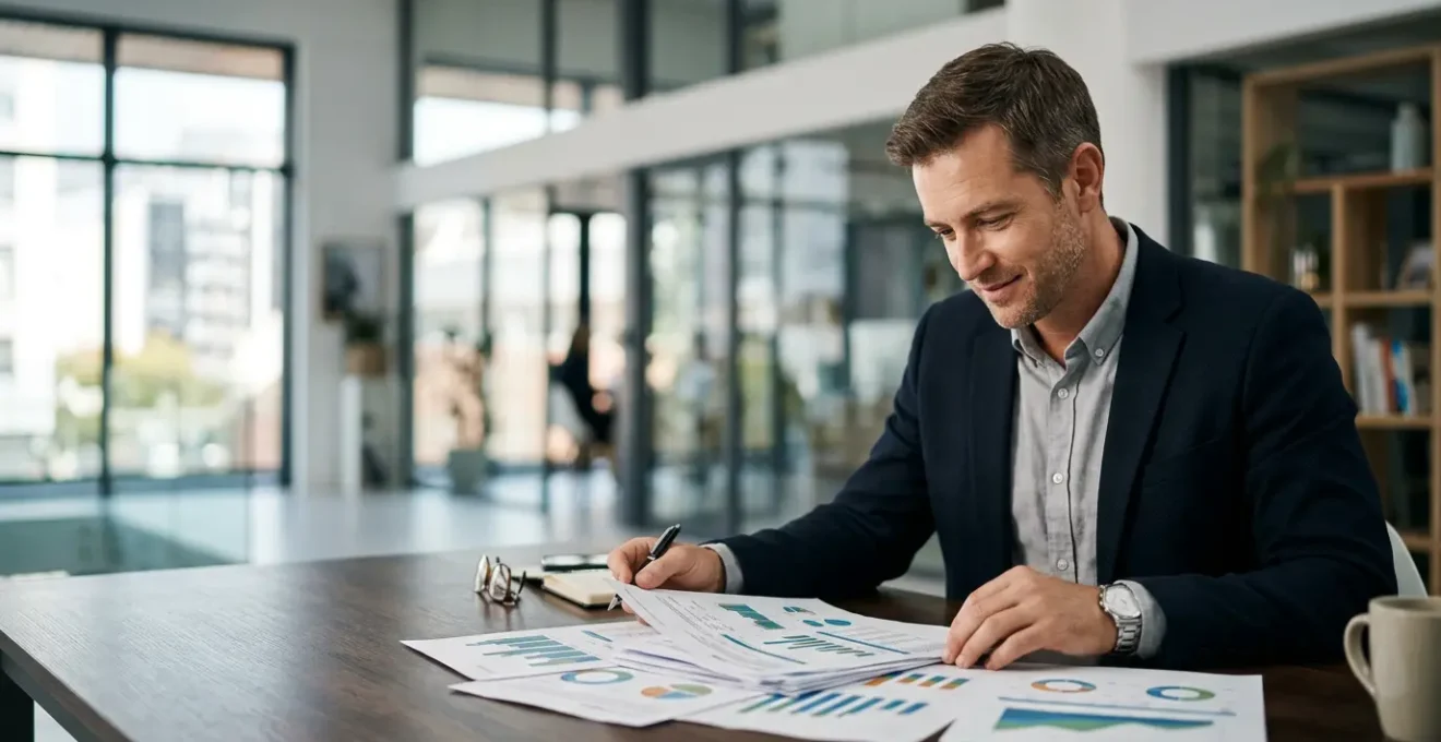 Professionnel analysant des documents financiers pour optimiser sa fiscalité immobilière