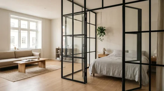 Aménagement intérieur d'un appartement moderne avec verrière et optimisation de l'espace pour gagner une chambre