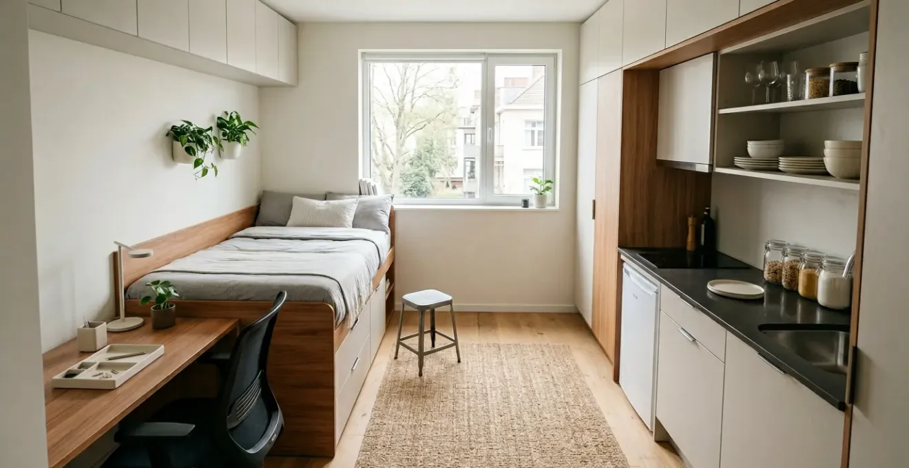 Studio étudiant de 18 mètres carrés aménagé de manière fonctionnelle avec espaces de vie optimisés
