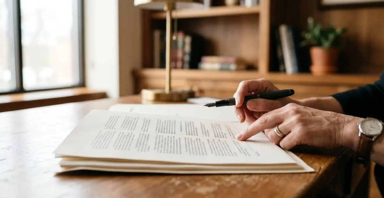 Vérification minutieuse de documents juridiques avant signature d'un acte immobilier